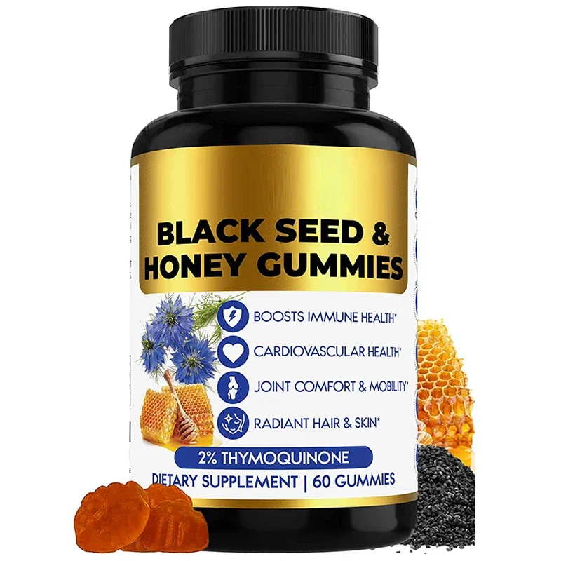 

60 capsules black seed oil honey jelly enhances immune cardiovascular health joint comfort flexibility radiance hair and skin