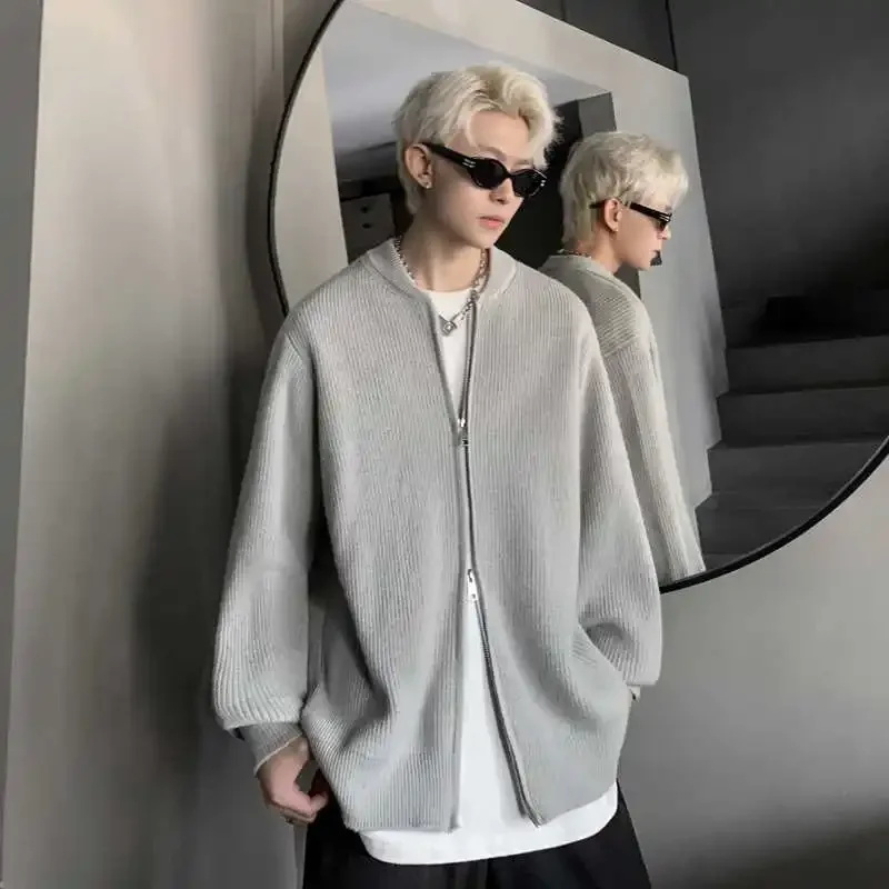 Открытый кардиган с двойной молнией трикотаж мужская весенне-осенняя стильная