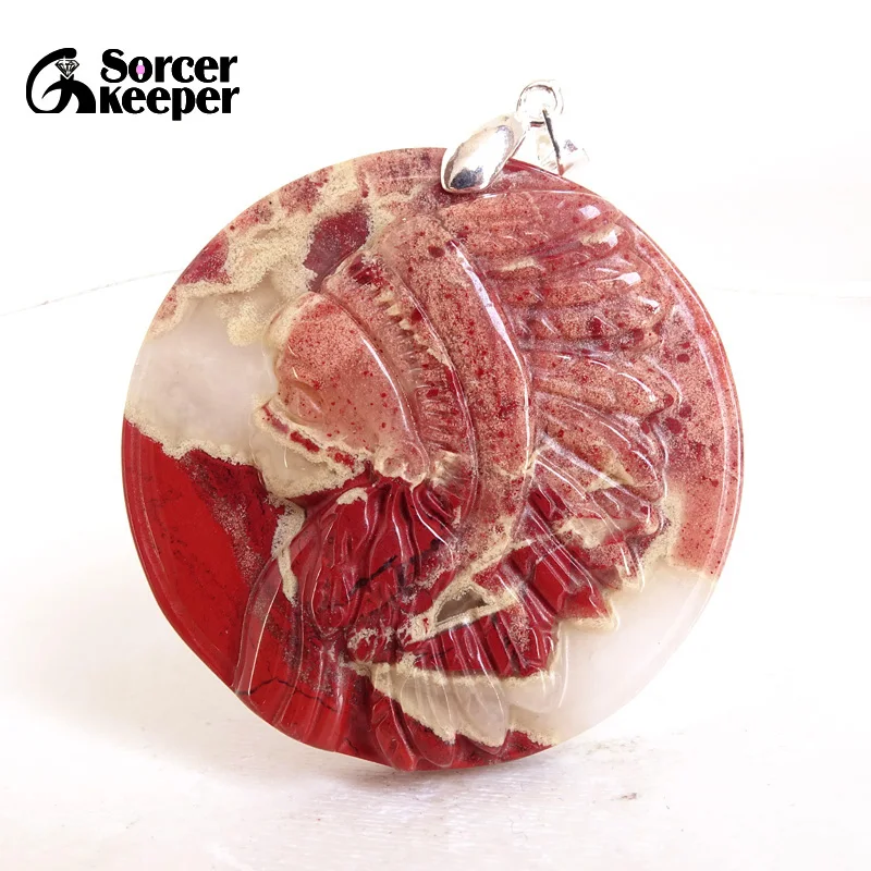 

Натуральная индийская красная яшма, камень, Круглый Кулон, лечебные ювелирные изделия, фитинги для женщин и мужчин, ожерелье ручной работы BG460