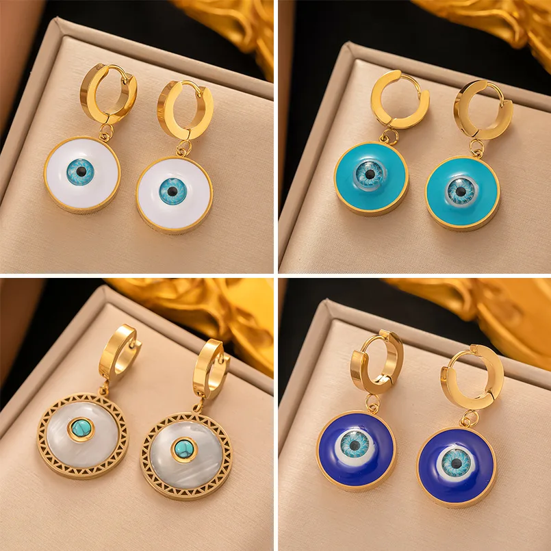 

SITA 316L Stainless Steel Chic Enamel Inlaid Evil Eye Earrings for Women Hoop Earring Blue White Fashion Jewelry Gift
