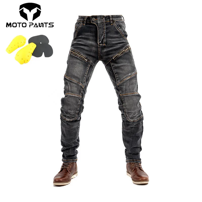 New Arrival! Moto Riding Summer Pants Moto Men's Jean With Protective Gear Classic Retro Pants Knee Pads Black Blue Anti-fall