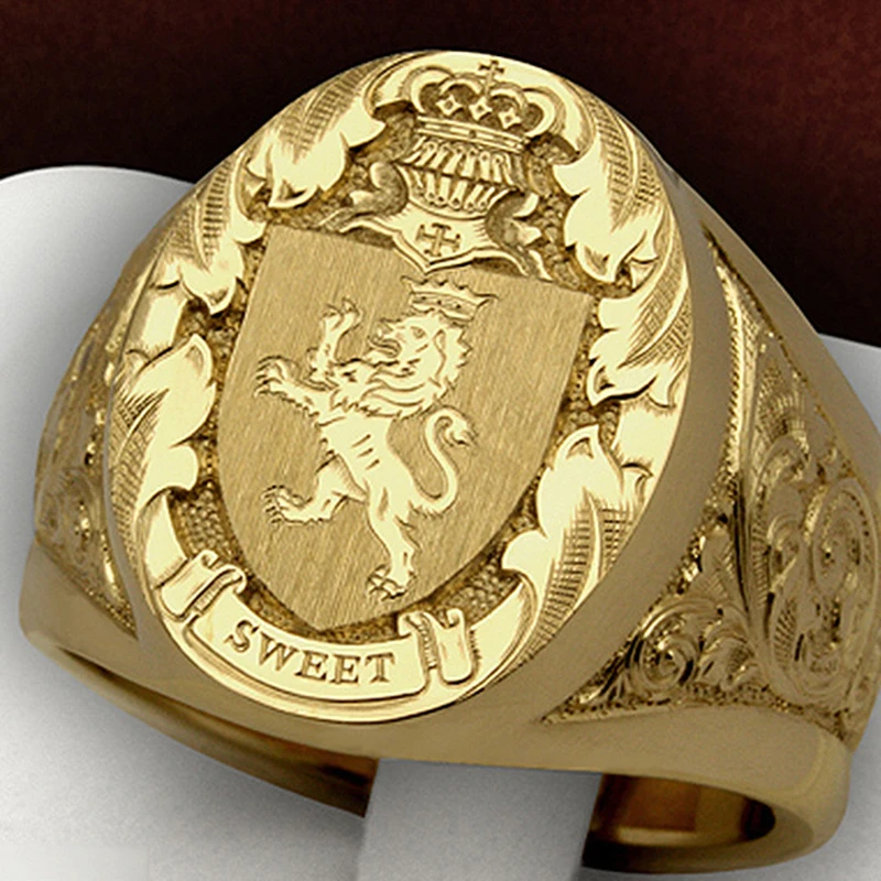 

Domineering 18K Gold Crown Lion Seal Rings for Men Fashion Wedding Jewelry Gift Accessoires Cocktail Party Finger Jewelry