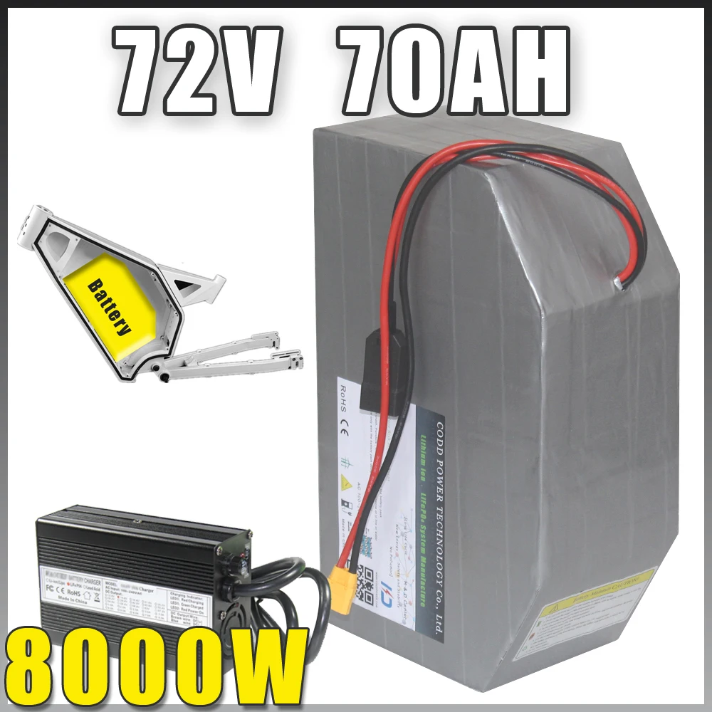 72V 150A 8000W Bomber Electric bike Frame Polygon Battery Pack with 150A BMS 7A Charger
