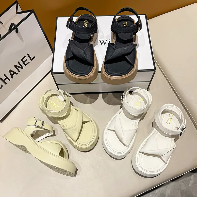 Black Platform Sandals Soft All-Match Med Clogs With Heel Female Shoe 2023 Summer Womens Wedges Espadrilles Gladiator Medium Thi