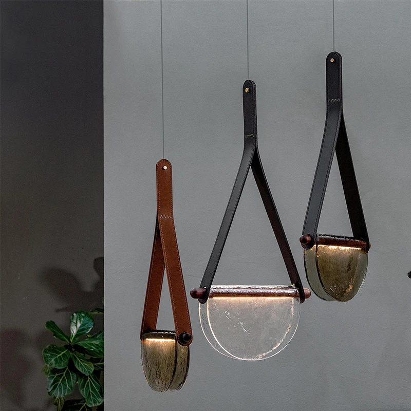 Post-modern leather handmade glass pendant lamp room bedside model room restaurant pendant lights