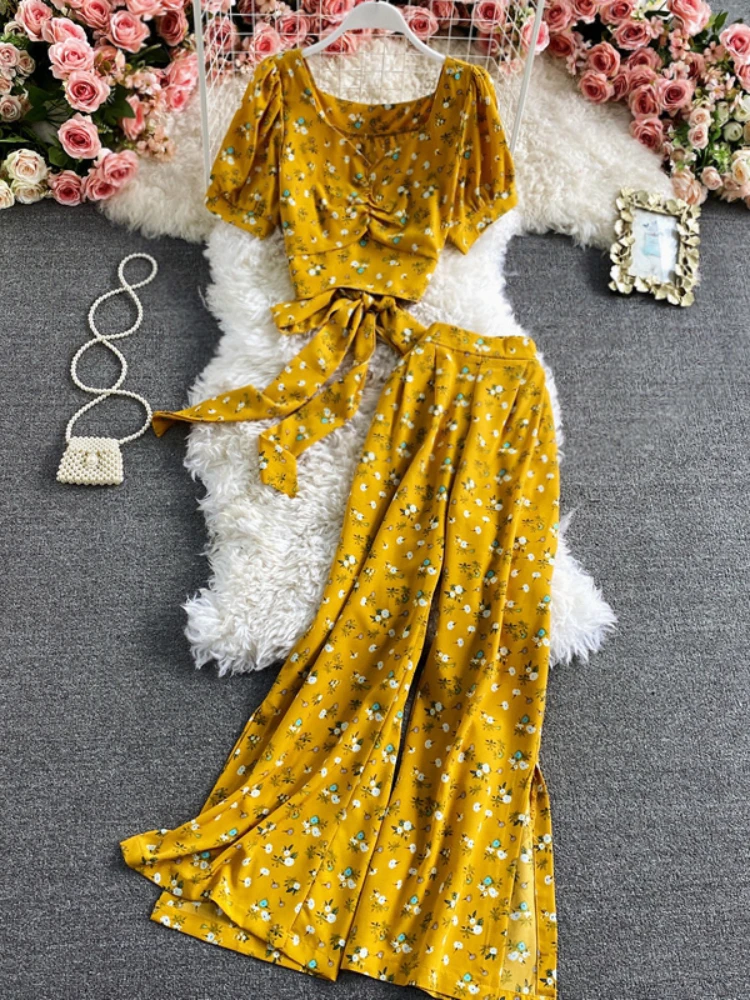 

Nomikuma Two Piece Sets Womens Outifits Backless Drawstring Floral Print Conjunto Femenino Vintage Elegant Sexy Ensemble Femme