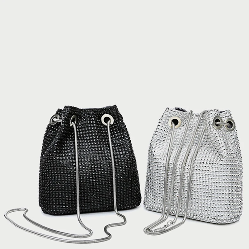 

Rhinestone Inlaid Flash Bucket Clutch Bag For Evening Party Fashion Banquet Fashion Shoulder Storage Totes Bags For Women Lady