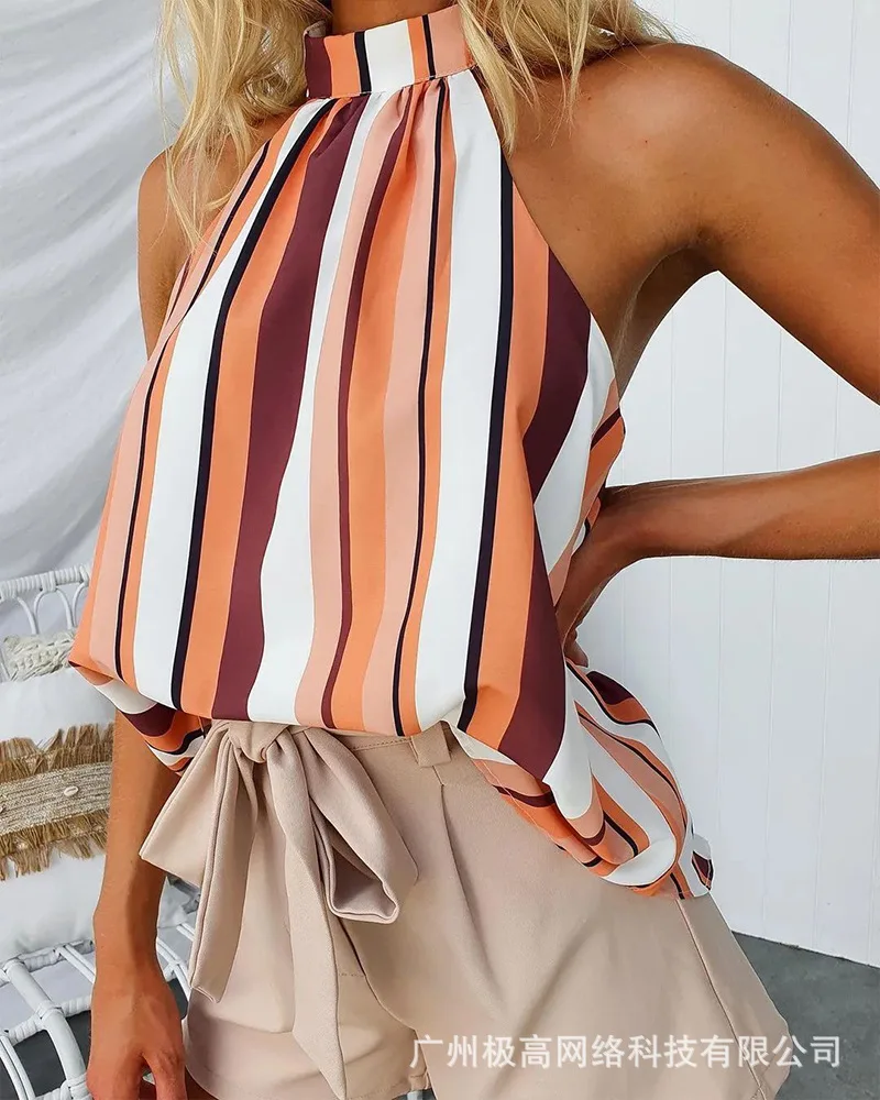 

Women's 2022 Women's Fashion Shirts Striped Sleeveless Tops Woman Tshirts