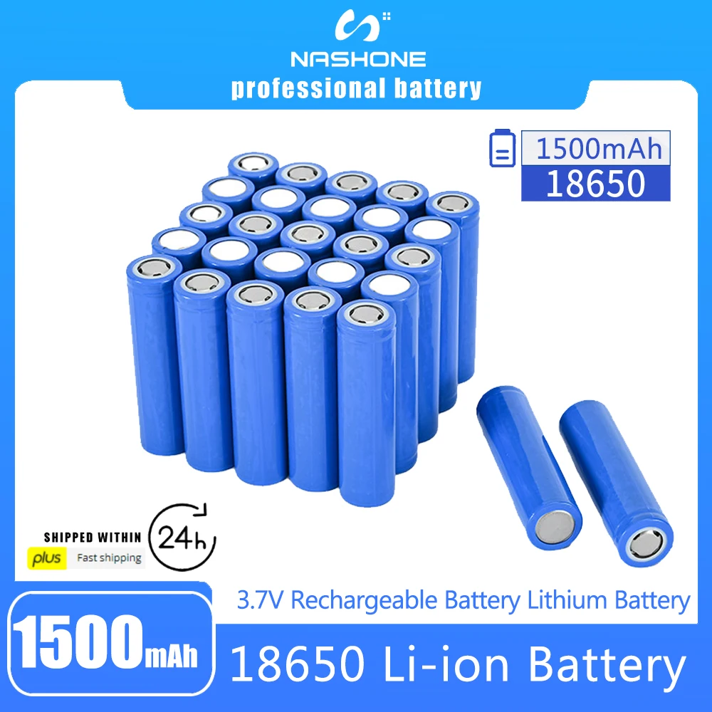 3.7V 18650 Lithium Battery Li-ion Rechargeable Batteries 1500mAh 4pcs Ture High Capacity For Lantern For Flashlight