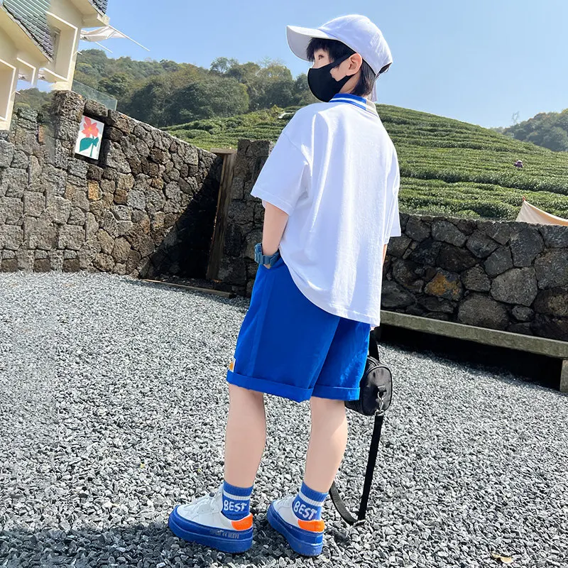 Teen Boys Summer Clothing Suit Letter T-Shirt+Shorts Korean Two Piece Casual Loose Hot Sale For Kids Tracksuit 5 To 14Years Old