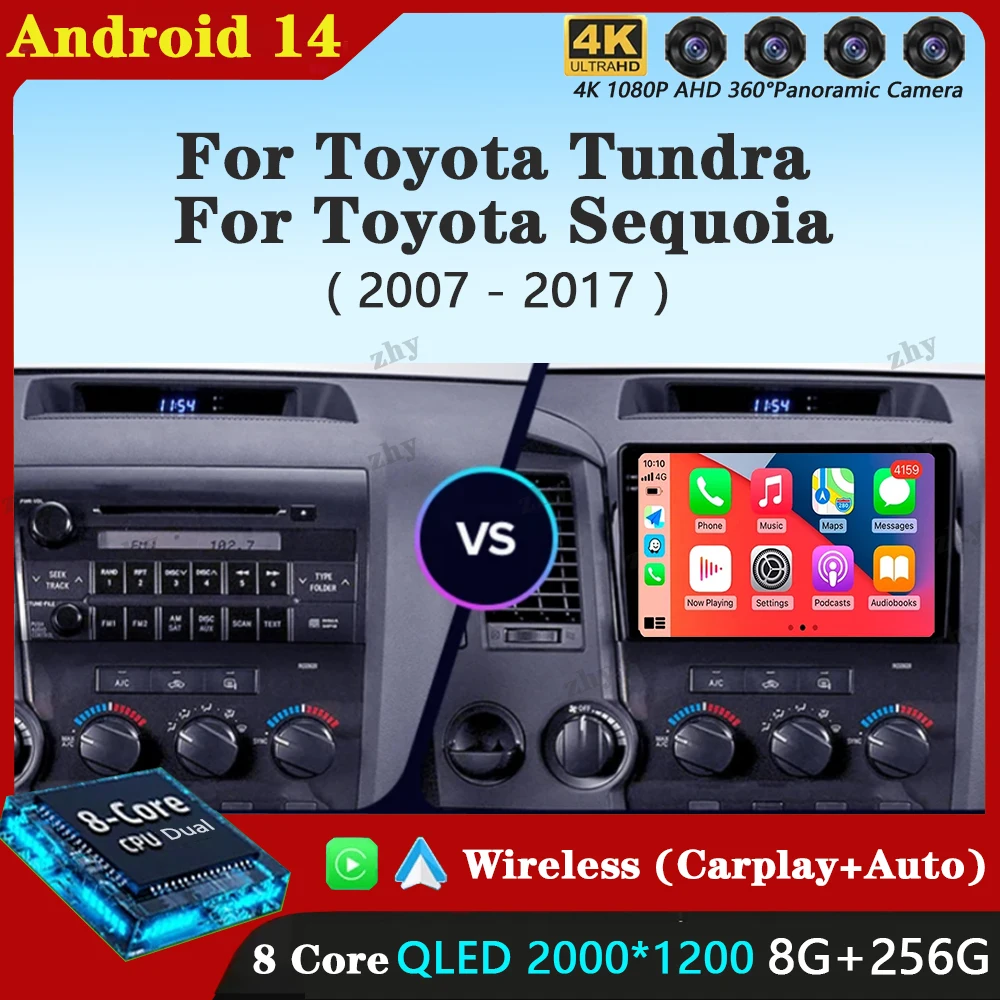 Автомагнитола на Android 14 для Toyota Tundra XK50 2007 - 2013 Sequoia XK60 2008 2017 с GPS-навигацией и