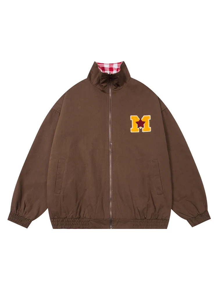 Wukong Goods зимняя клетчатая двусторонняя куртка в стиле ретро с воротником-стойкой