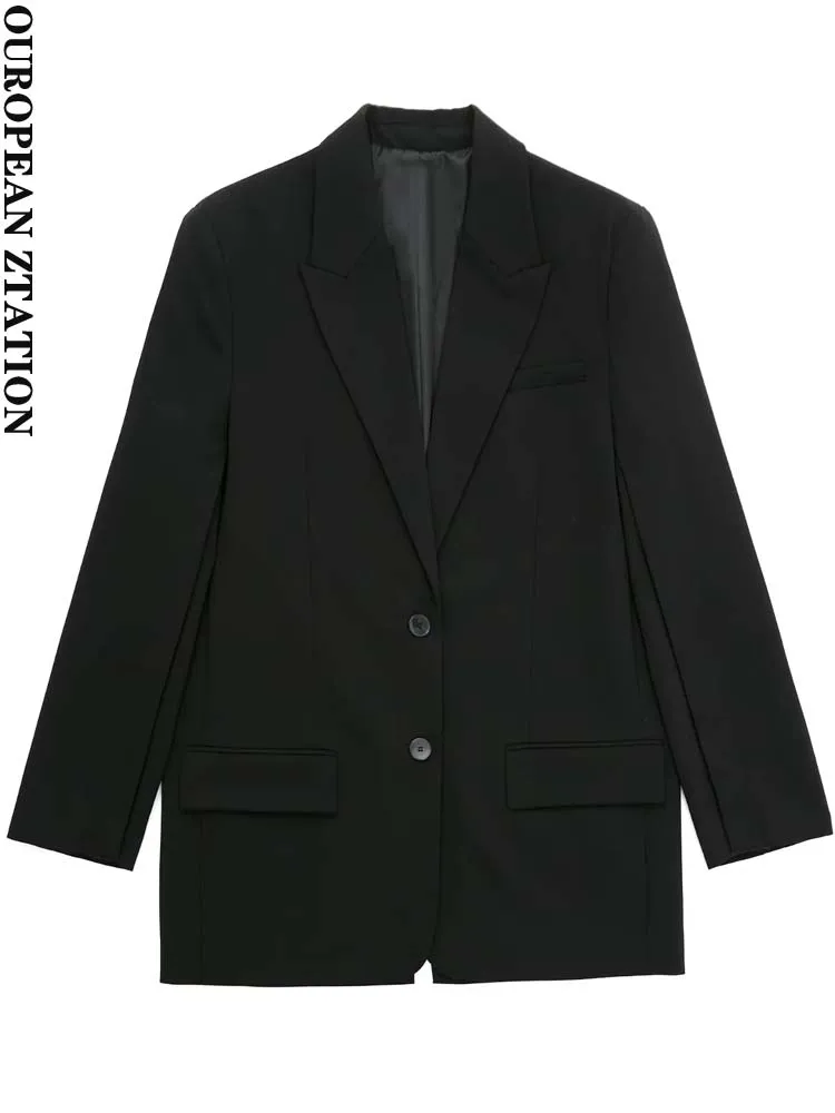 

Женский Длинный блейзер оверсайз PAILETE, модный винтажный блейзер с отложным воротником и длинным рукавом, верхняя одежда, 2022