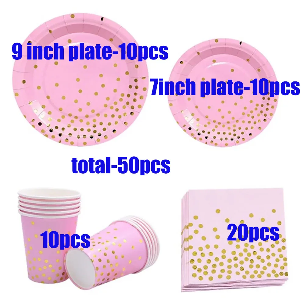

Pink Gold Dot Wedding Party Disposable Tableware Paper Cup Plate 1st Birthday Party Decor Kids Girl Baby Shower Party Supplies
