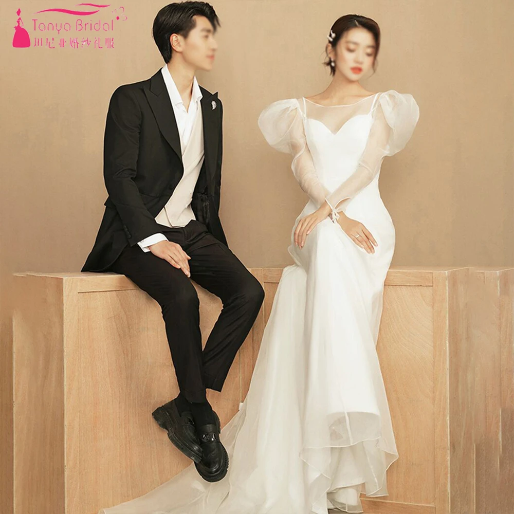 

Long Sleeve See Through A line Wedding Dresses New Fashion Boho Simple Bridal Gowns ZW626