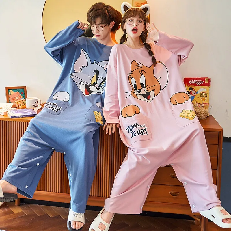 Couple's Pajamas Autumn Onesies Unisex Cartoon Cute Cotton Sleepwear Men's and Women's Bodysuit