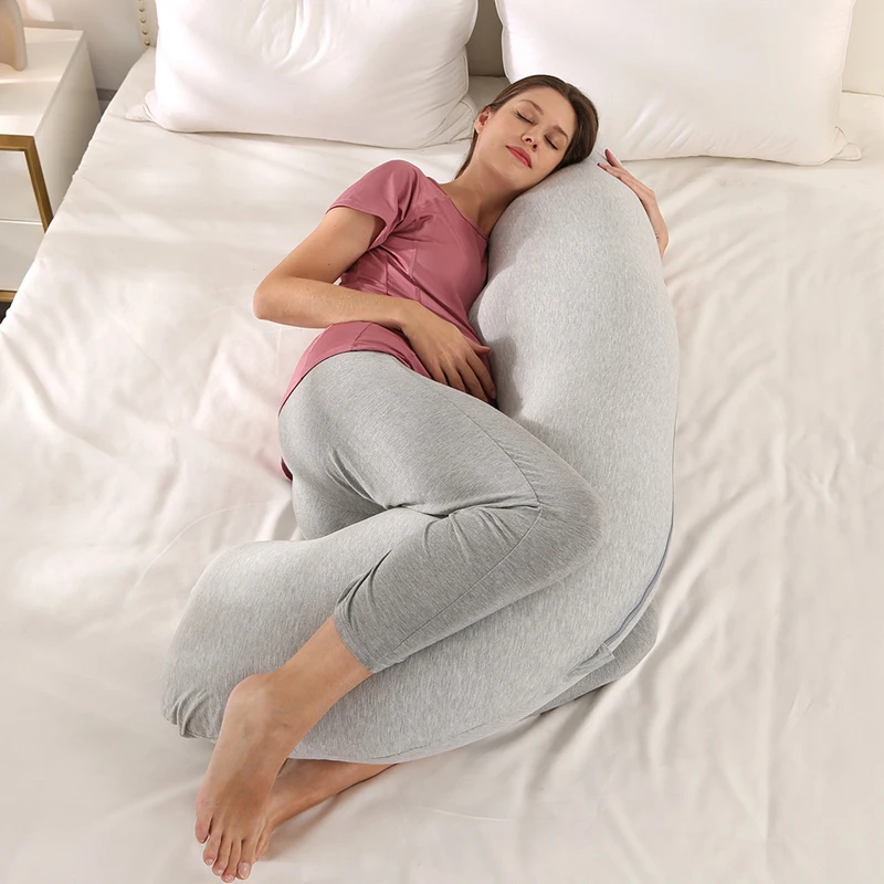 Knitting Breathable Single Side J Shape Pillow Clip Leg Pillow Crystal Velvet Maternity Pillow Maternity Side Sleeping Pillow