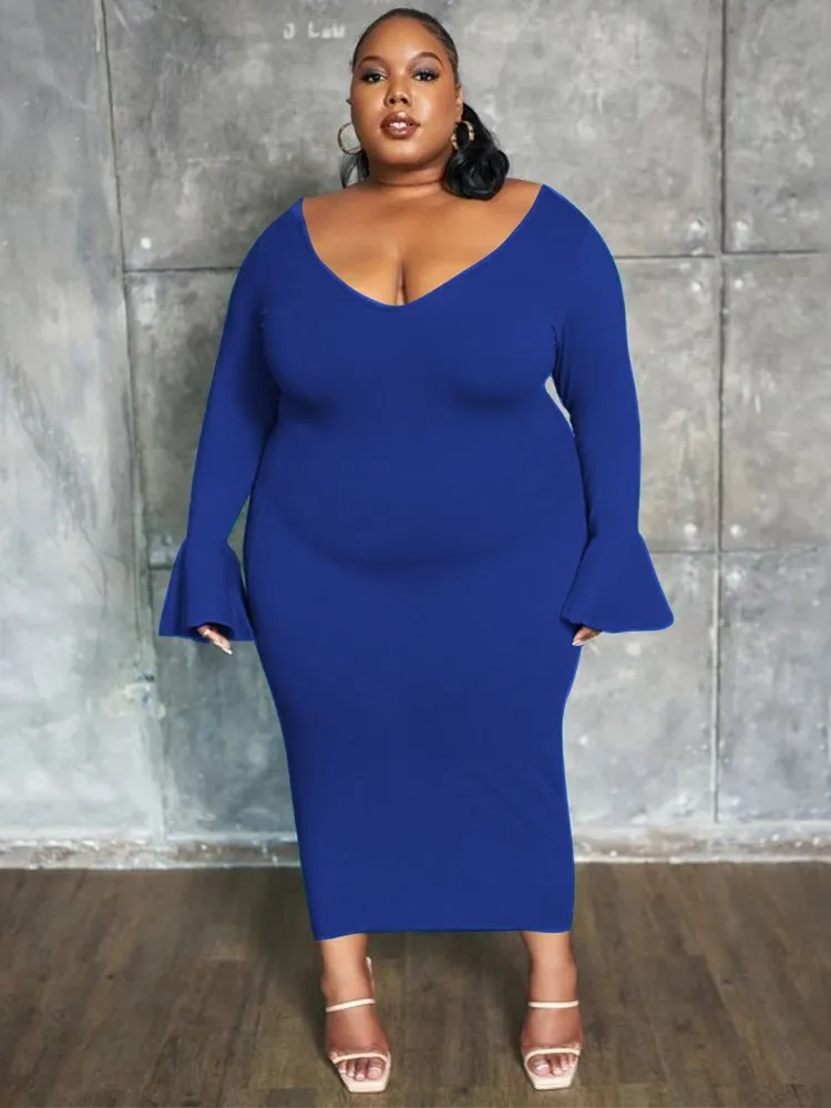 

4XL Plus Size Long Dresses For Women Deep V Neck Ankle Length Robes Autumn New Solid Fashion Sexy Big Size Maxi Dress Vestidos