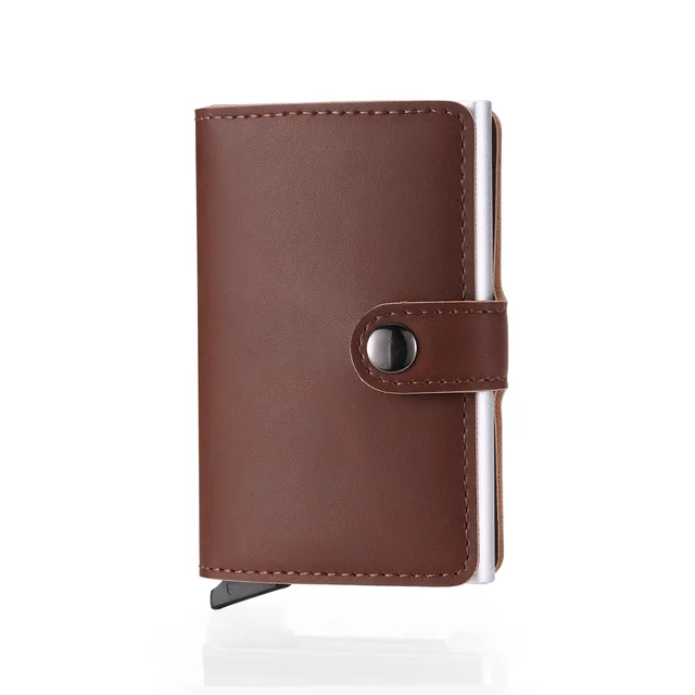 Men's Card Holder for Women Vintage Leather PU Metal Business Card Case RFID Blocking ID Bank Credit Card Cover Mini Wallet 1