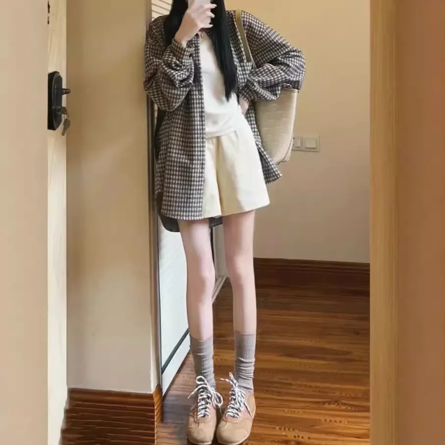 Новое поступление осенняя версия клетчатая рубашка женская утягивающая