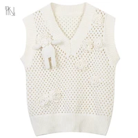 white hollow hook flower three dimensional decorative knitted vest 2022 summer new womens slim v neck tops thin section