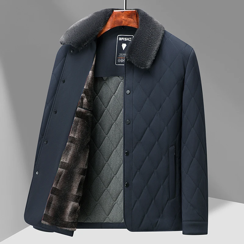 Зимние мужские теплые пуховики темно-синие черные Хаки Стеганые куртки из смеси