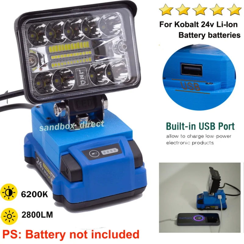 New LED Work Light Works On For Kobalt 24v Li-Ion Battery (2
