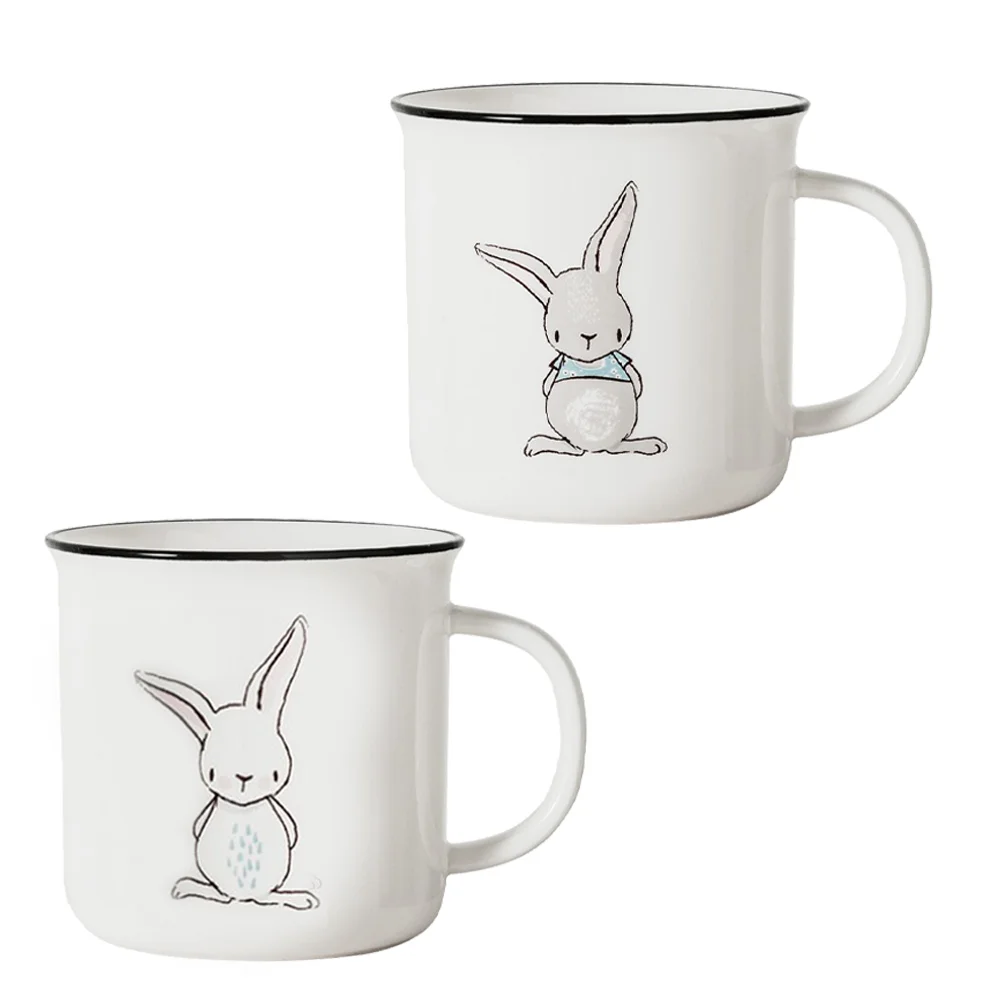 

2pcs Rabbit Pattern Ceramic Cups Tea Drinking Cups Coffee Mug Ceramic Cups Cartoon Cups for Office School Home