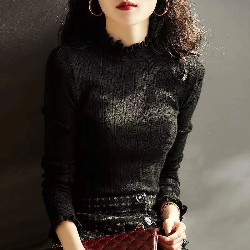 

2022 Autumn Winter Half Turtleneck Women Sweater Ladies Oversized Loose Basic Pure Color Wild Knitted Bottoming Pullover Sweater