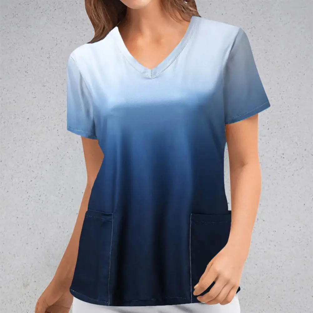 

Женская футболка с V-образным вырезом, дышащая модная повседневная женская футболка с градиентным принтом и коротким рукавом, женская одежд...