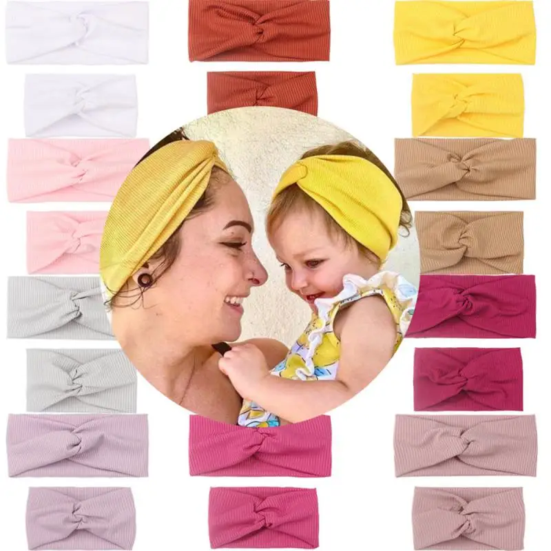 

2pcs/set Mom & Baby Headbands Solid Color Cross-knotted Hair Accessories For Parent-Child Family Headwear Girls Hairband