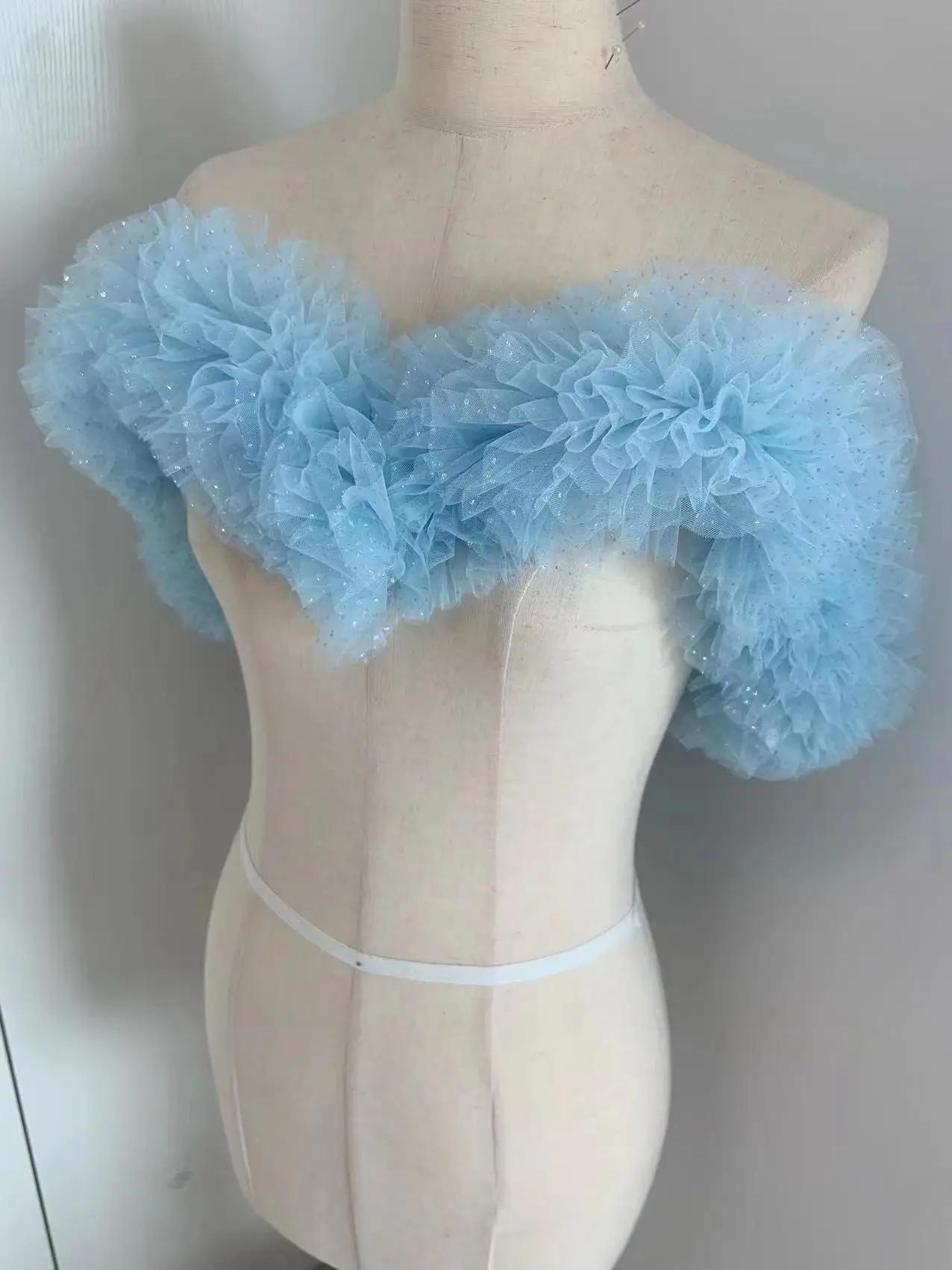 1-ярдовая блестящая тюлевая кружевная бейка с блестками и рюшами пышная