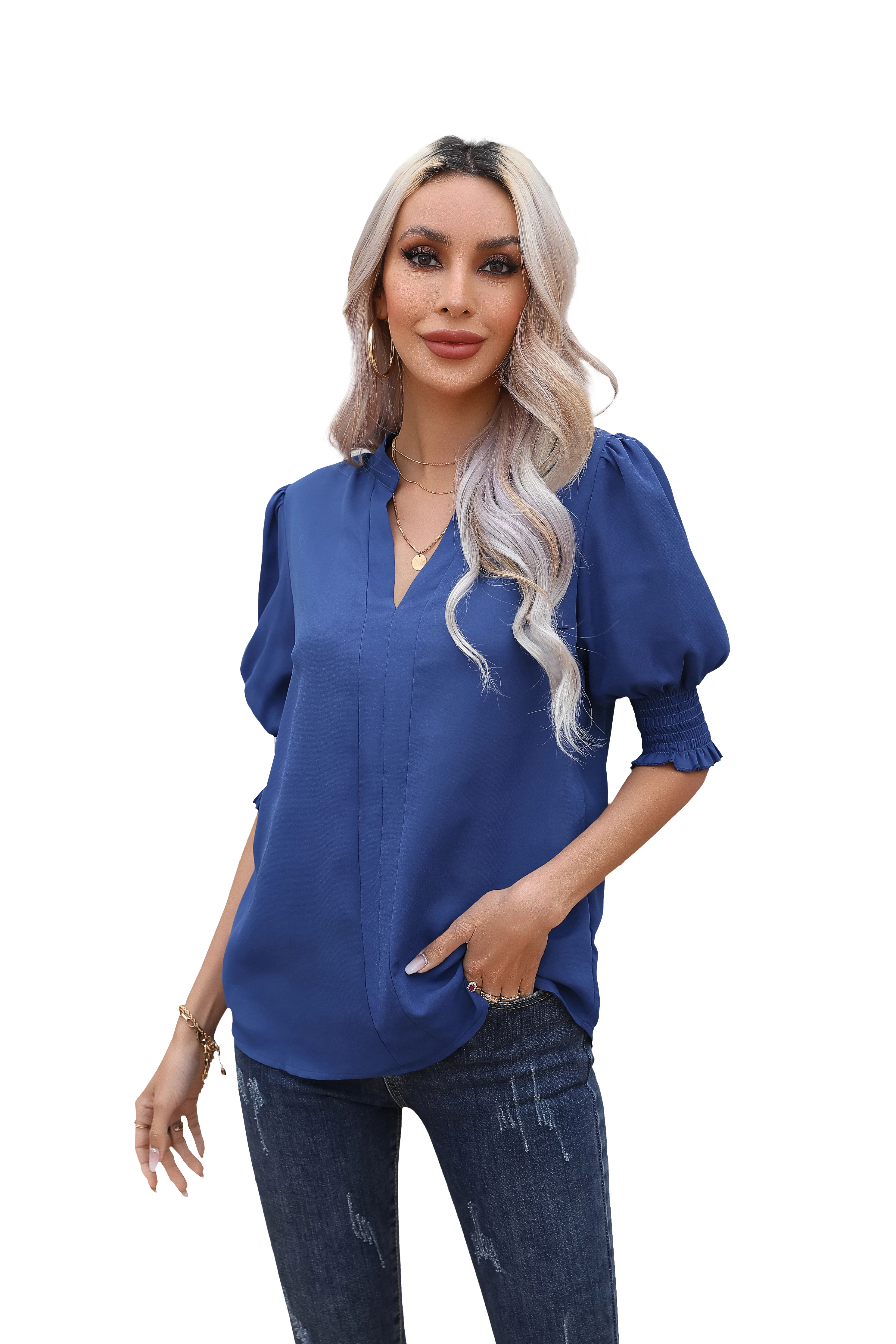 

Женская блузка с полурукавом, V-образным вырезом