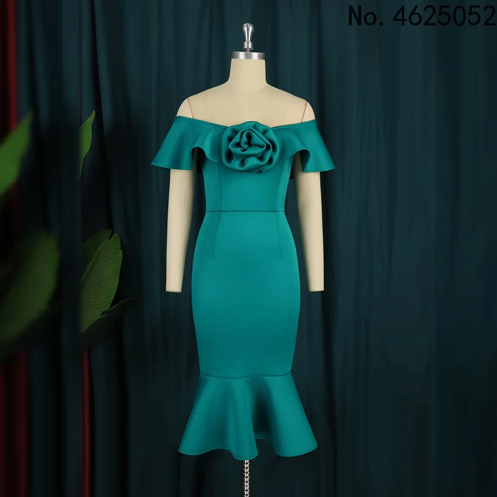 

Зеленые африканские платья для женщин, летнее Африканское женское платье с коротким рукавом из полиэстера длиной до колен, африканская оде...