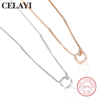 celayi rounded square double ring necklace for women 925 sterling silver necklace light luxury versatile clavicle chain jewelry