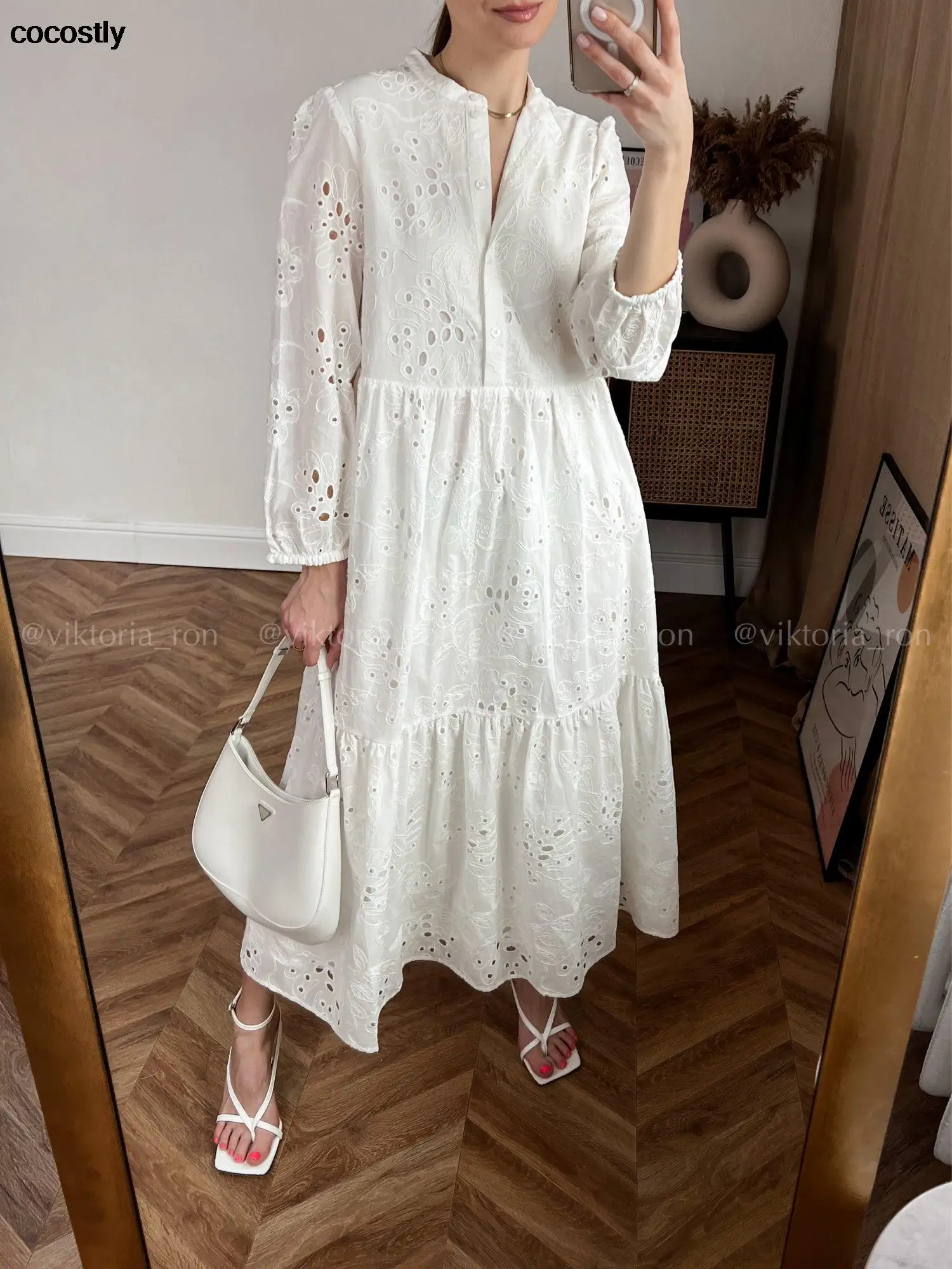 Женское платье с вышивкой белое ажурное праздничное повседневное Свободное