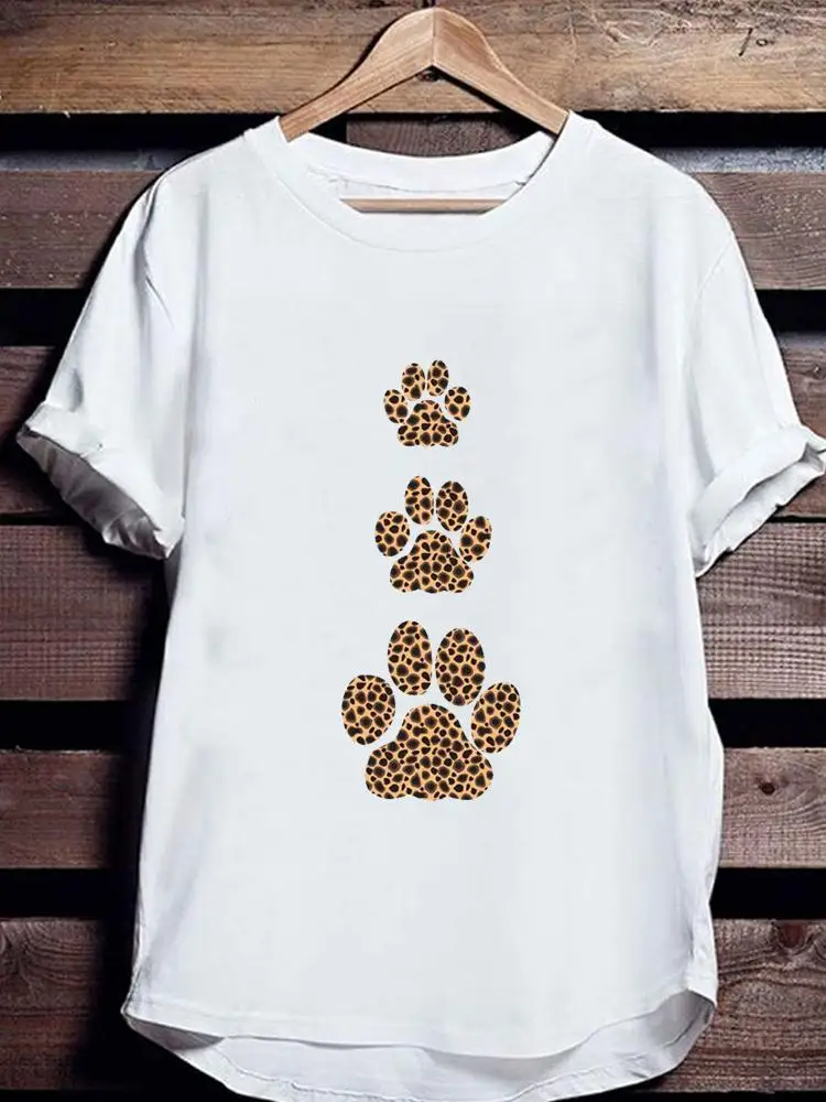 

Casual Summer T Clothing Leopard Paw Cat Dog 90s T-shirts Short Sleeve Clothes Ladies Women Print Fashion Female Graphic Tee