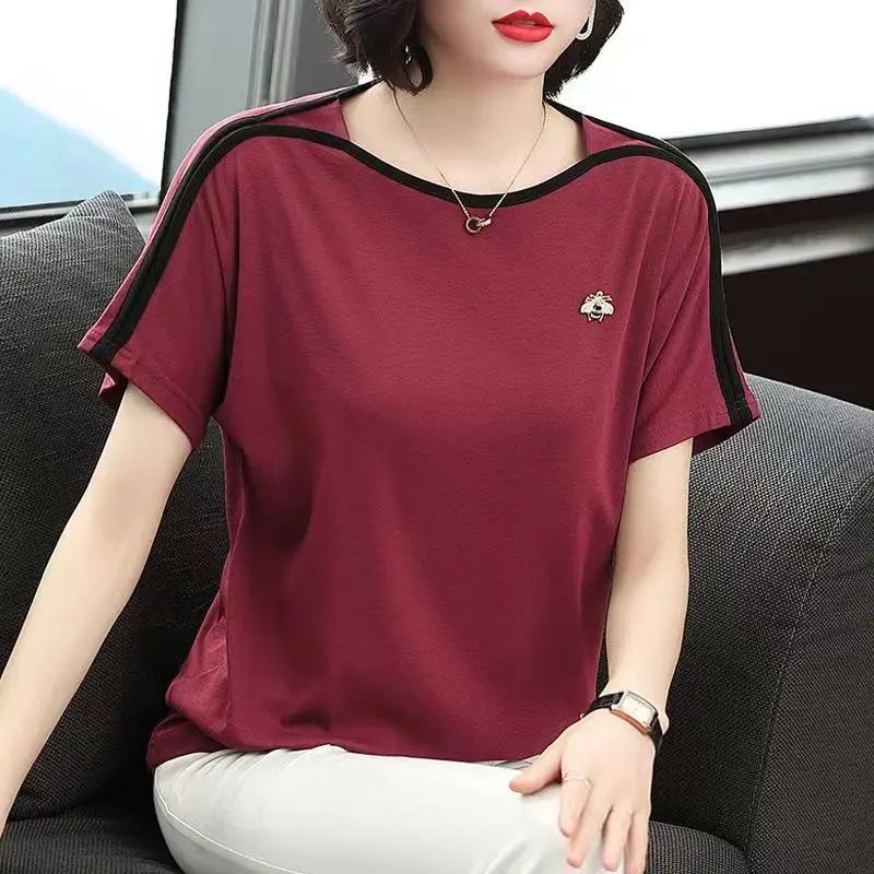 

Cotton Short Sleeved T-shirt for Women's Summer New Middle-aged Mother Korean Loose Casual Top
