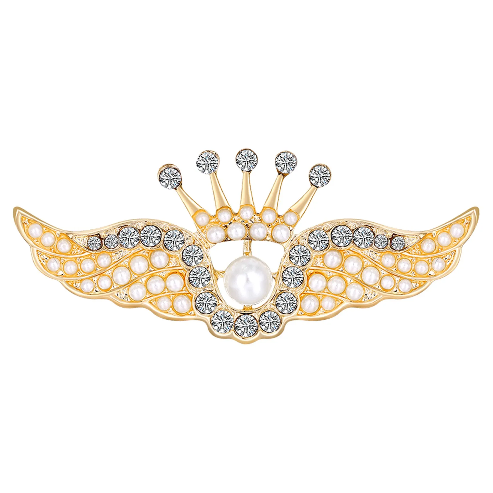 

Exquisite Angel Wings Alloy Brooches Unisex Pearl Rhinestone Crown Suits Shirt Brooch Decoration Accessories Gifts