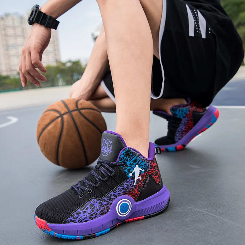 Fashion Black Purple Basketball Shoes Men Proffessional Athletic Sneakers Male Streetball High top Trainers Basketball Sneakers