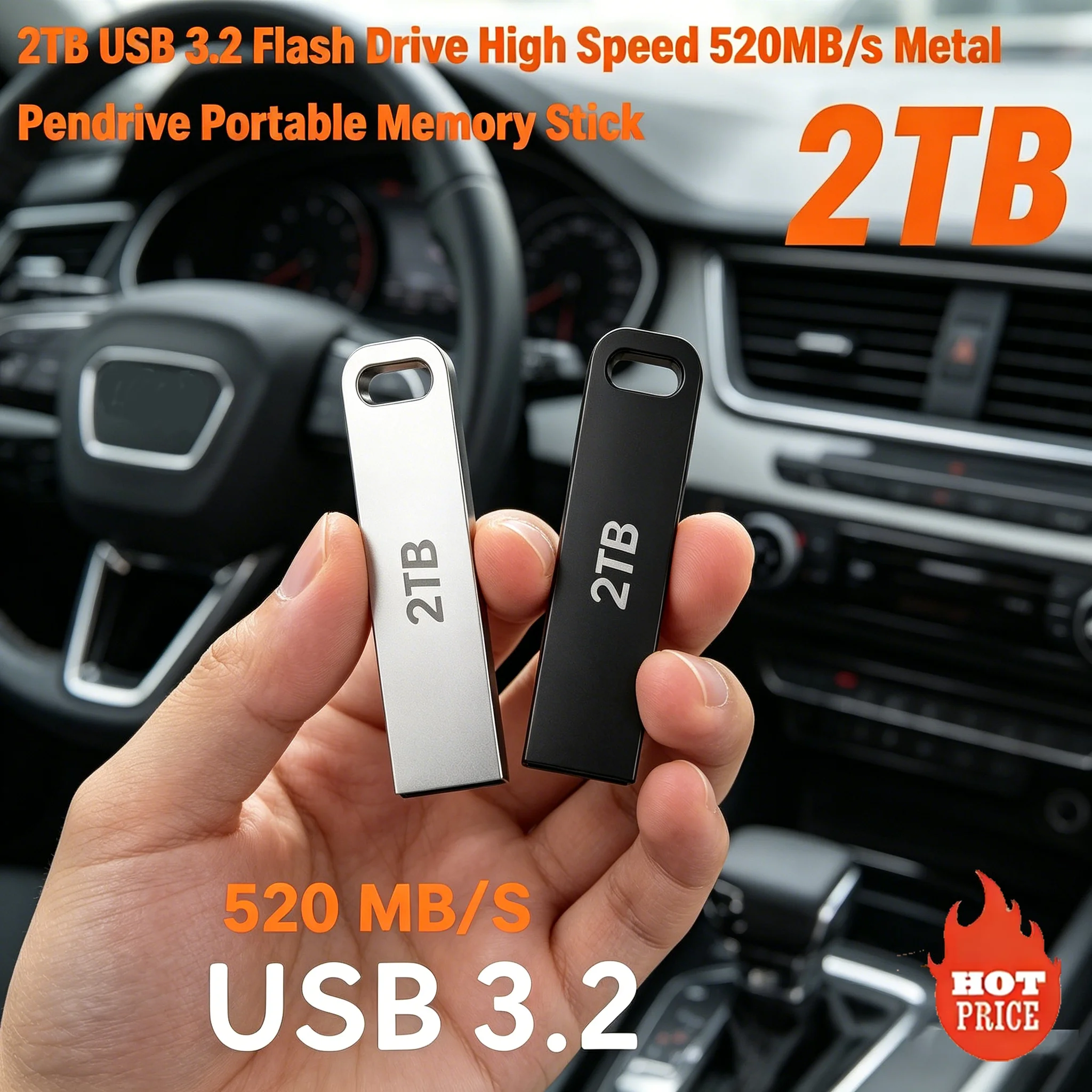 Фото Высокоскоростная USB 3.0 флешка из металла, миниатюрная, для автомобиля, 128 ГБ, 256 ГБ, 512 ГБ, 1 ТБ, 2 ТБ №1