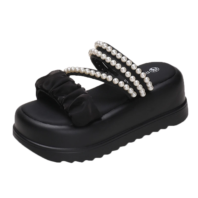 Women Pearl Wedge Sandals Summer 2023 Chunky Platform Slippers for Woman Thick Bottom Beach Flip Flops Gladiator Sandalias Mujer