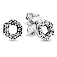 original sparkling honeycomb hexagon with crystal stud earrings for women 925 sterling silver wedding gift pandora jewelry