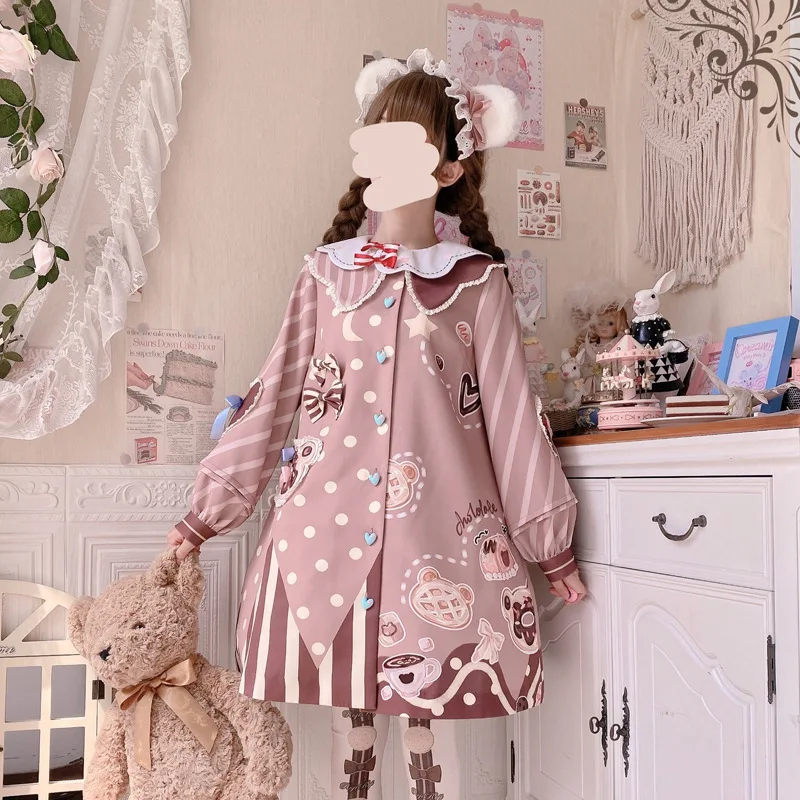 

Женское хлопковое цельнокроеное платье в японском стиле Харадзюку