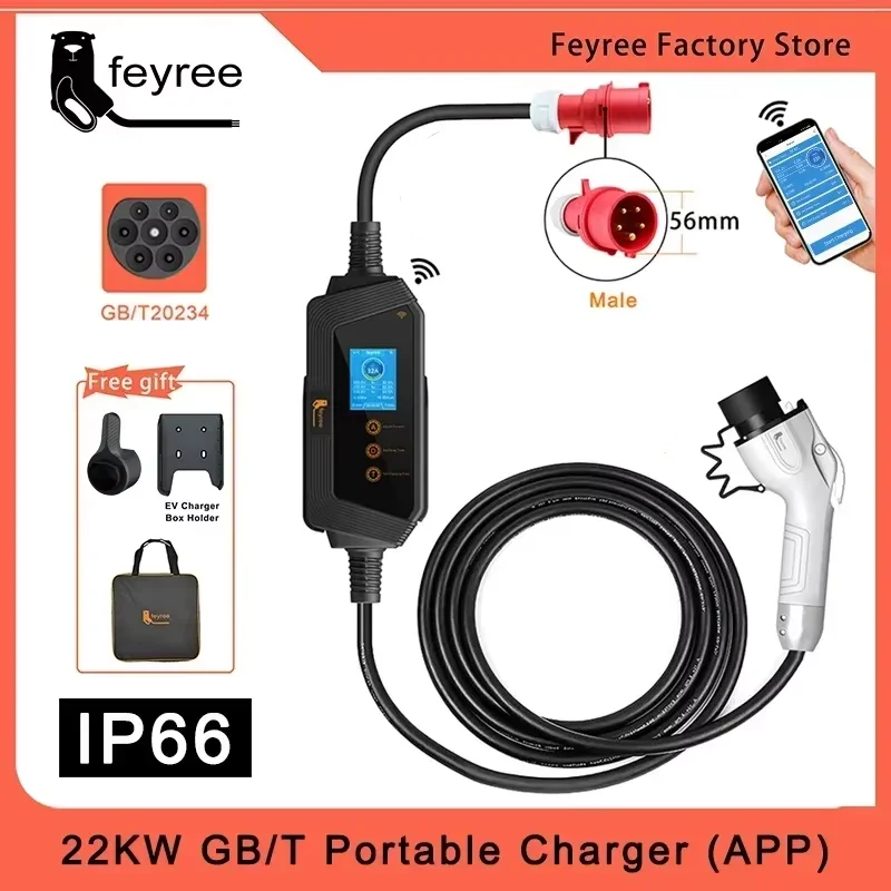 Фото Feyree Портативное зарядное устройство для электромобилей GBT Plug 22KW 32A 3-фазное зарядное устройство EVSE с быстрой зарядкой Wi-Fi Smart APP Control для автомобильного зарядного устройства электромобиля №2