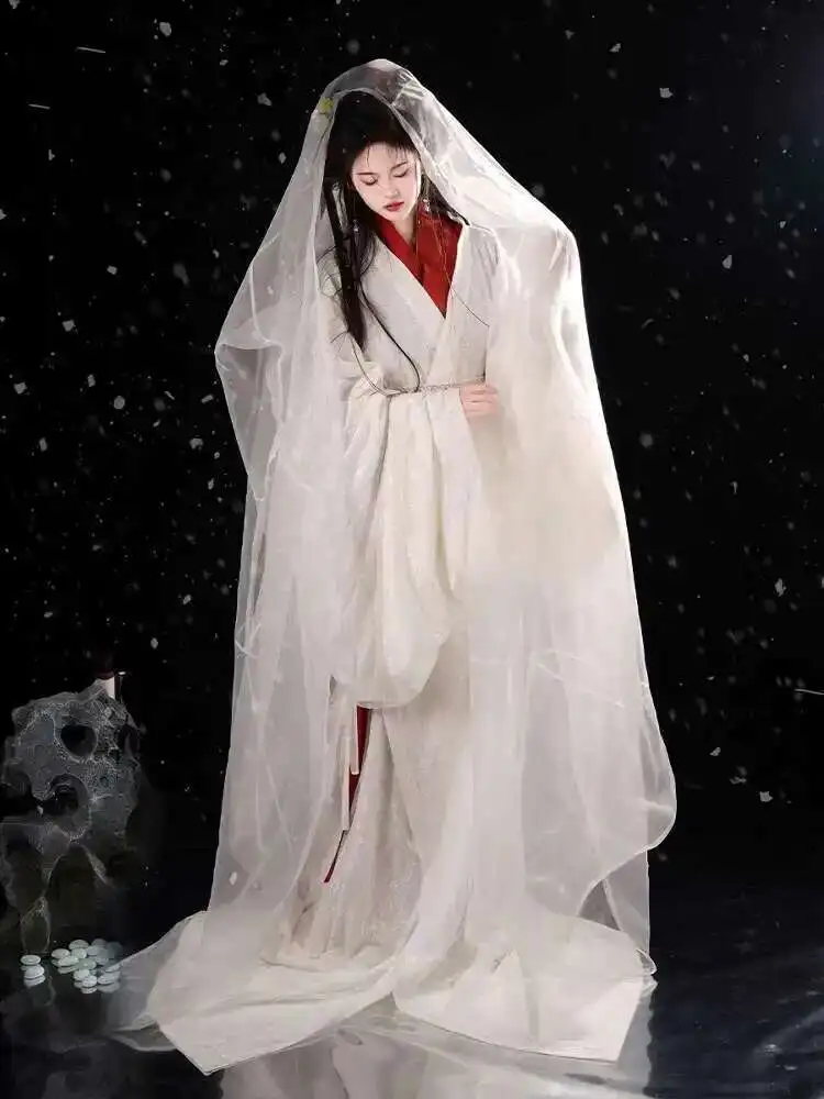 Фото Новый стиль {Wenji} Hanfu Warring States Robe Restoration Красный и белый кружевной двухслойный весенне-осенне-зимний вечный №3