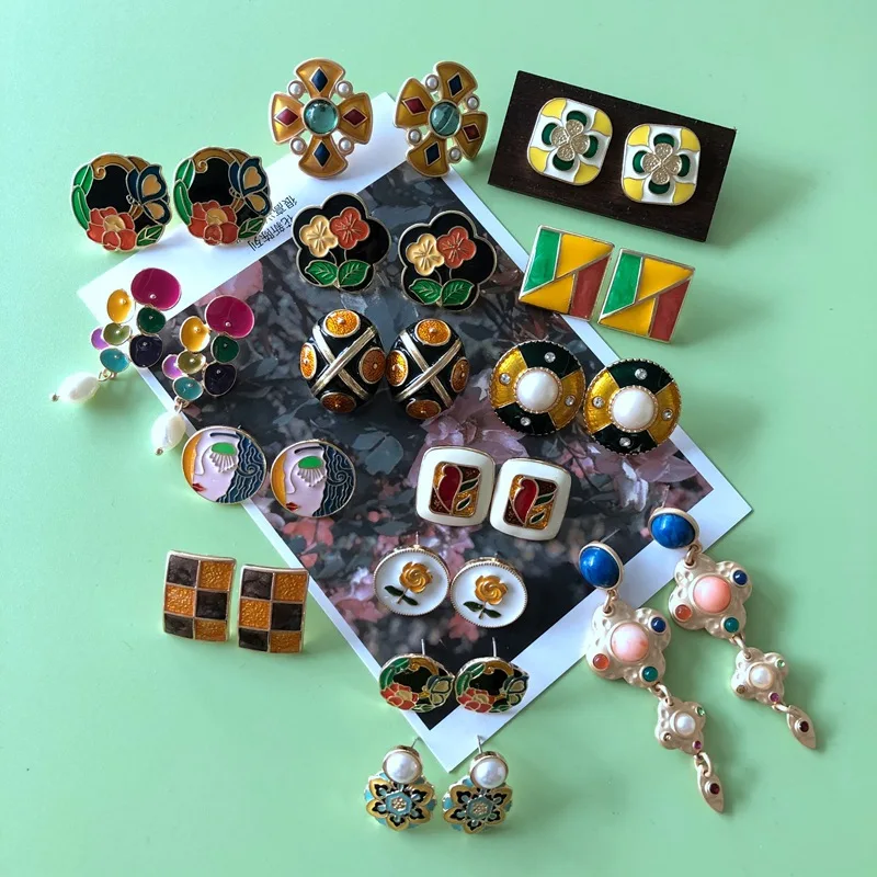 

Colorful Earrings Geometry Abstrict Enamel Jewelry Flower Brincos For Women's Accessories