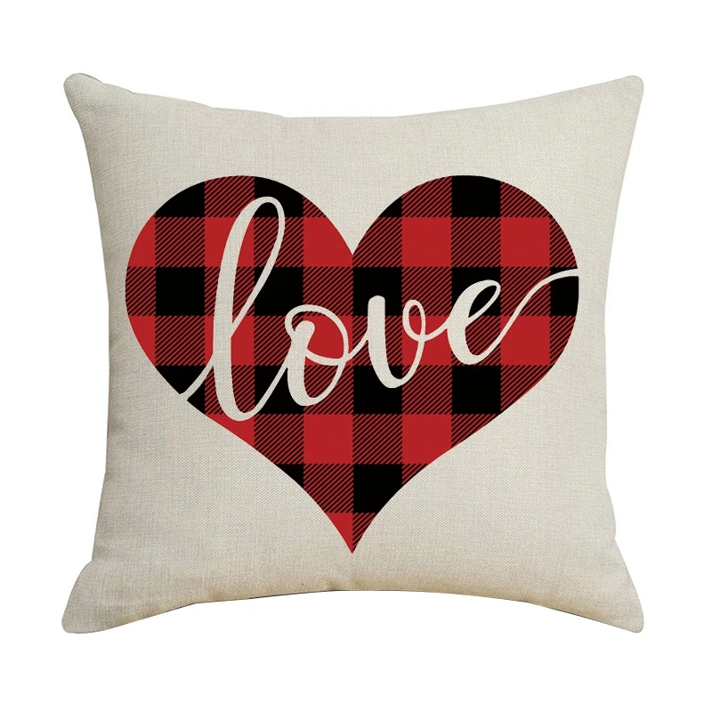 

Valentines Day Decoration Pillowcase Linen Red Heart Cushion Cover Romantic Home Pillow Cases For Sofa Car Gift 45X45cm
