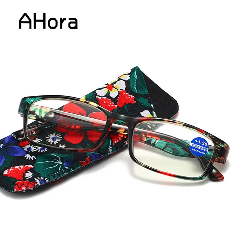 

Очки для чтения Ahora в стиле ретро с цветами, с футляром для очков, женские очки для дальнозоркости с блокировкой голубого света, + 1,0 + 1,5 + 2,0 + 2,5 + 3,0 + 3,5