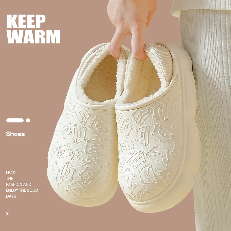 

Зимние 2023 сохраняющие тепло плюшевые меховые туфли для мужчин легкие Нескользящие домашние Сланцы на мягкой подошве водонепроницаемые домашние тапочки для женщин